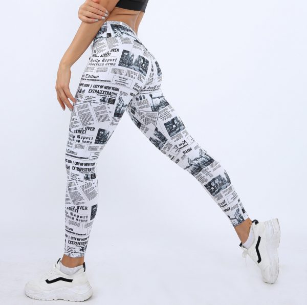 YBPD-0002,European gradual change four needle six line digital printing newspaper yoga tight ninth women pant - Image 4