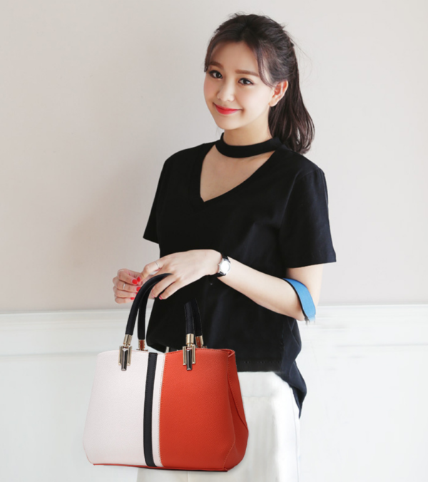 ZTSB-0164,factory pu fashion women color contrast large capacity  single shoulder crossbody handbag - Image 4