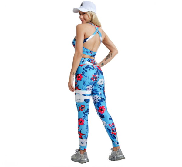 YBPD-0031，digital printing vest exercise high elastic fitness outdoor hip high waist yoga women trouser suit - Image 4