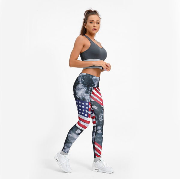 YBPD-0041,manufacturers European four needle six line digital American flag printing circle yoga tight women pants - Image 3