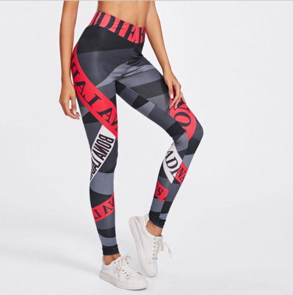 YBPD-0047,factory European four needle six line digital letter printing yoga leggings lift hip high waist women leggings - Image 5