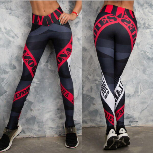 YBPD-0047,factory European four needle six line digital letter printing yoga leggings lift hip high waist women leggings - Image 3