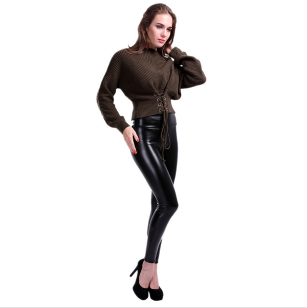 YSZD-0012, Aliexpress popular winter plus size leggings fashion slim outwear women high waist hip leather pants - Image 8