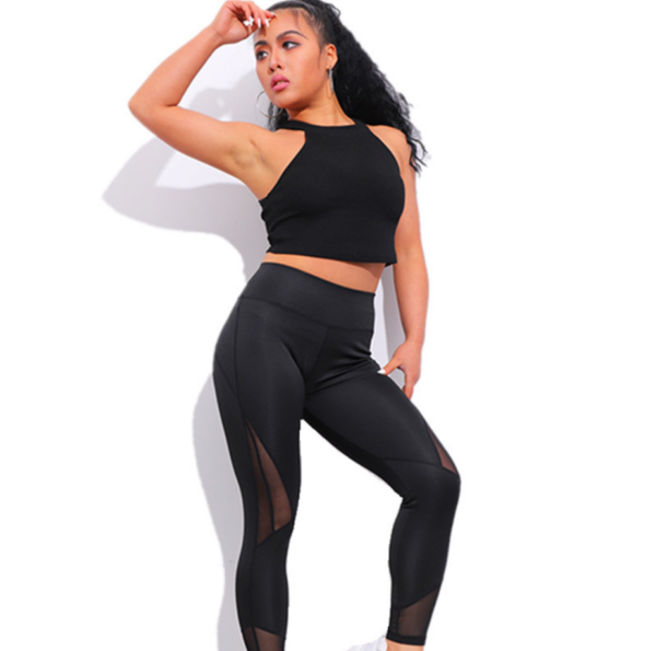 YSZD-0015, mesh leggings breathable buttock lift fitness ninth pants  tight waist training yoga clothes
