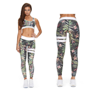 YSZD-0016, European  tropical rainforest printing splicing leggings buttock elastic high waist training yoga pants