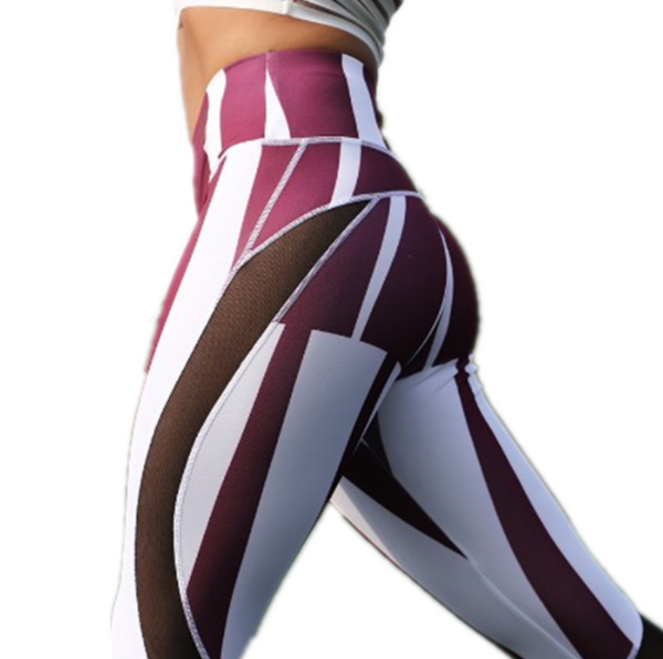 YSZD-0019,European American  geometric printing stitching mesh leggings buttock elastic high waist training yoga pants - Image 7