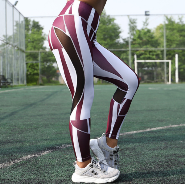 YSZD-0019,European American  geometric printing stitching mesh leggings buttock elastic high waist training yoga pants - Image 4