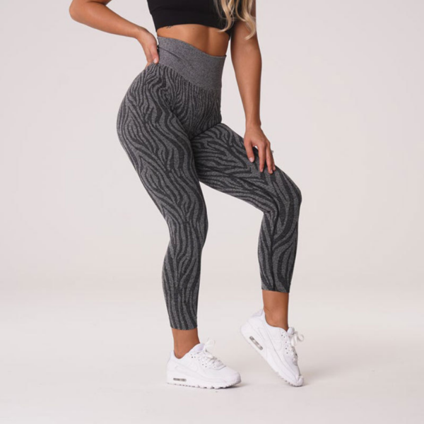 YJBD-0019,European  Amazon zebra print yoga pants seamless knit outdoor workout pants high waist female leggings - Image 3