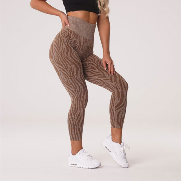 YJBD-0019,European  Amazon zebra print yoga pants seamless knit outdoor workout pants high waist female leggings - Image 2