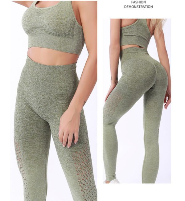 YJBD-0032,factory wholesale Europe hollow out yoga suit women leggings outdoor sports fitness suit - Image 3