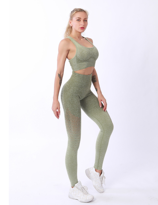 YJBD-0032,factory wholesale Europe hollow out yoga suit women leggings outdoor sports fitness suit - Image 2