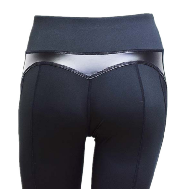 YSZD-0034,Spot goods manufacturers black imitation leather stitching yoga pants exercise fitness slim buttock women leggings - Image 6