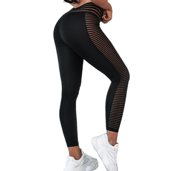 YSZD-0004,wish cross border mesh stitching yoga pants exercise slim fitness leggings striped flesh tight training pants - Image 5