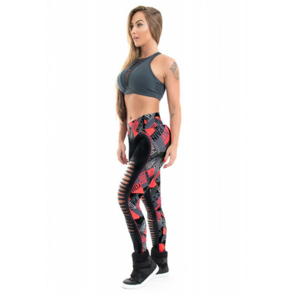 YSZD-0005,Spring summer Europe printing pants ninth pants hollow out sports high waist splicing slender female leggings