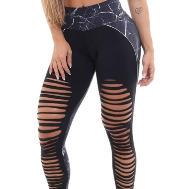 YSZD-0005,Spring summer Europe printing pants ninth pants hollow out sports high waist splicing slender female leggings - Image 5