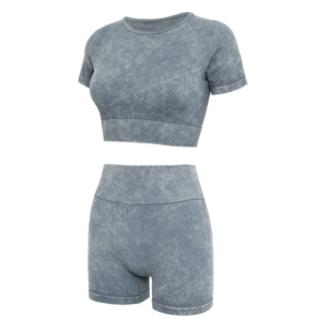 YWND-0005,sand washed imitation jeans short sleeve shorts comfortable breathable moisture absorption sweat yoga fitness suit