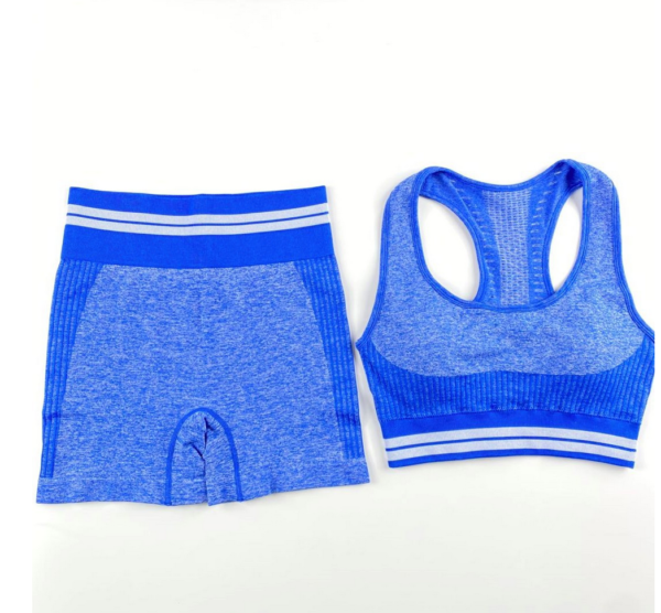 YYBD-0007,wholesale Europe America seamless knitted yoga fitness  quick dry striped bra shorts yoga women  suit - Image 3