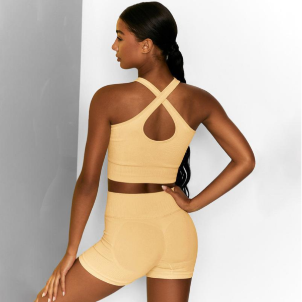 YYBD-0008,factory European American cross shoulder strap bra belt sports shorts women  yoga sports tight suit - Image 7