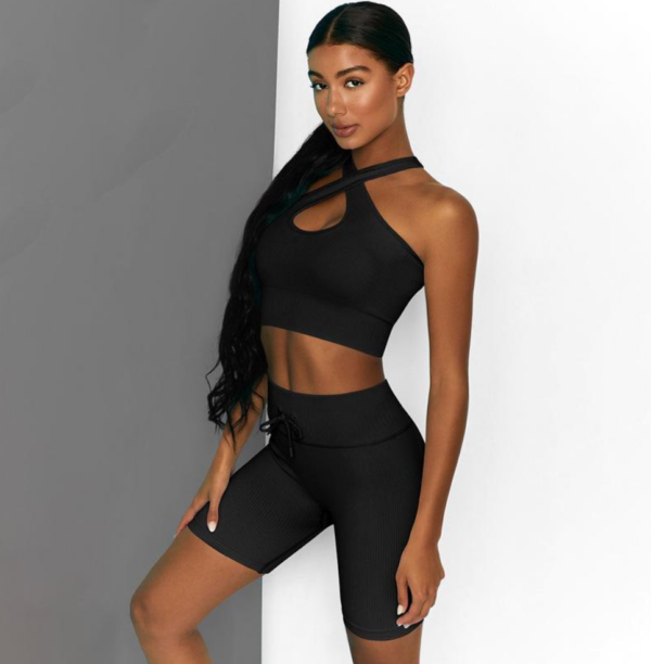 YYBD-0008,factory European American cross shoulder strap bra belt sports shorts women  yoga sports tight suit - Image 6