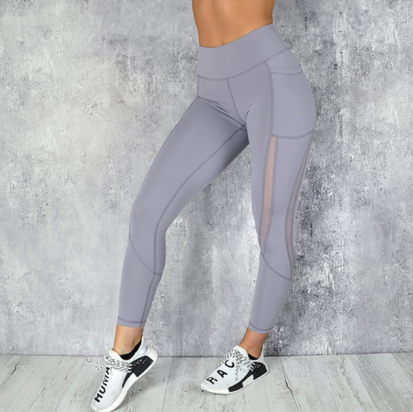 YSZD-0008,European fast drying mesh stitching ninth pants running sports fitness yoga pants skinny pocket lady leggings - Image 2