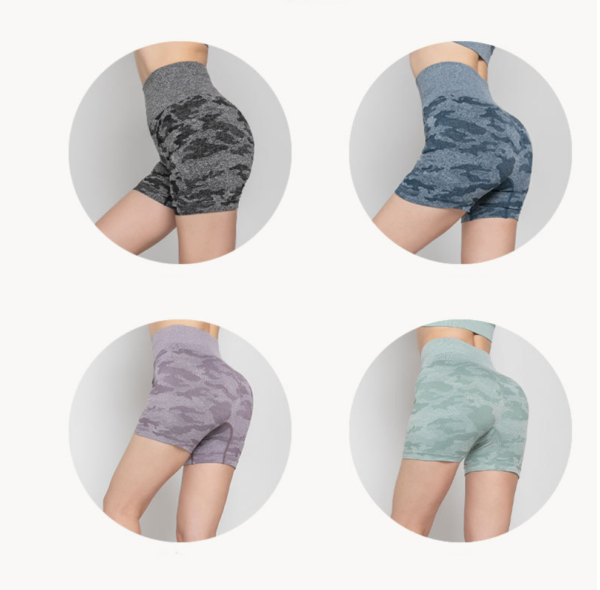 YWND-0009,  factory  European  camo yoga shorts seamless exercise buttock fitness pants large size  buttock women leggings - Image 6