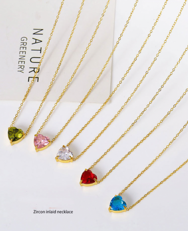GSJS-0001,titanium steel simple zircon heart shaped stainless steel ladies non fading necklace - Image 6