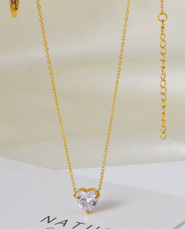 GSJS-0001,titanium steel simple zircon heart shaped stainless steel ladies non fading necklace - Image 4