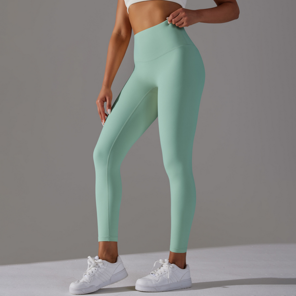 YYBD-0026,double-sided brushed nude Breathable Yoga niners High-waisted hip lift Peach skinny sports pants - Image 6