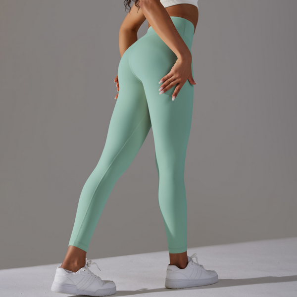 YYBD-0026,double-sided brushed nude Breathable Yoga niners High-waisted hip lift Peach skinny sports pants - Image 5