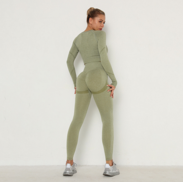 YYBD-0029,seamless yoga suit women high waist peach tight sports long sleeve fitness yoga pants - Image 3