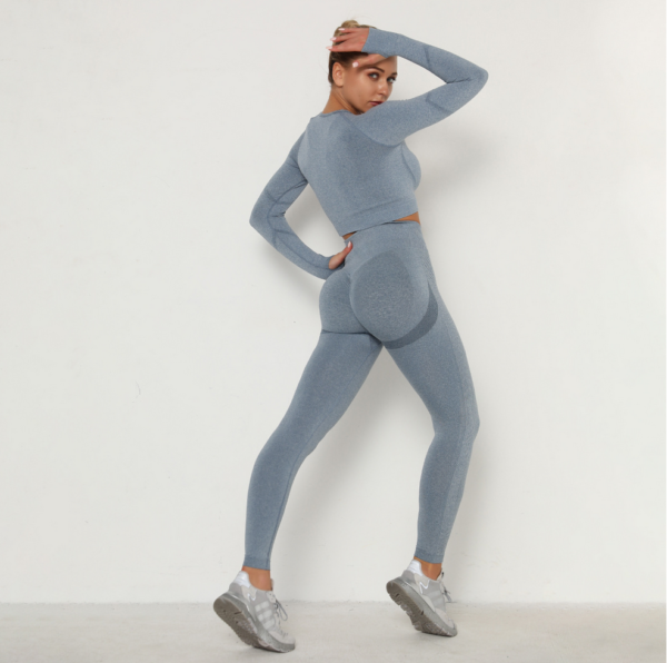 YYBD-0029,seamless yoga suit women high waist peach tight sports long sleeve fitness yoga pants - Image 2