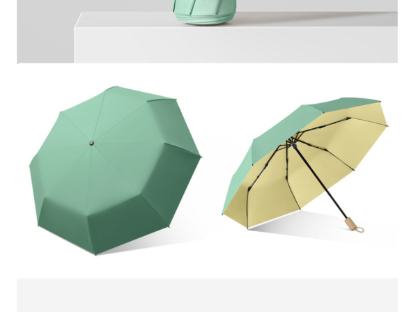 YPRS-0003, factory wooden handle sunshade umbrella  both rain and shine  advertising  triple folding umbrella - Image 4