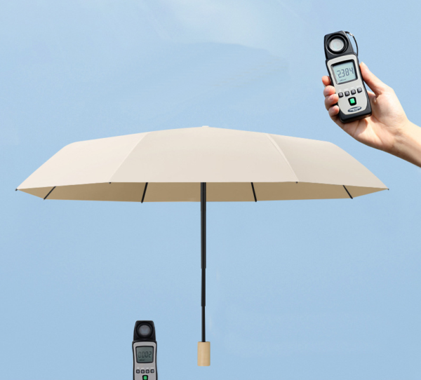 YPRS-0003, factory wooden handle sunshade umbrella  both rain and shine  advertising  triple folding umbrella - Image 2