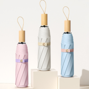YPRS-0003, factory wooden handle sunshade umbrella  both rain and shine  advertising  triple folding umbrella