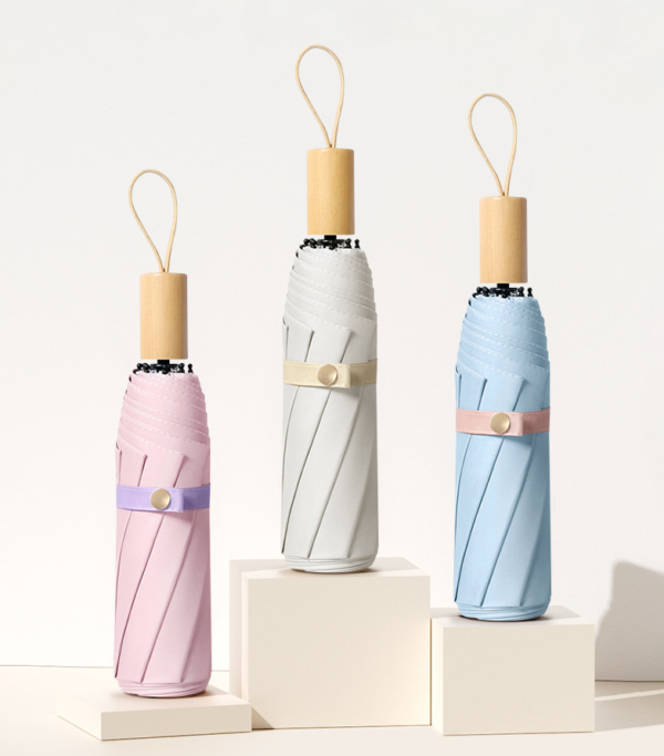 YPRS-0003, factory wooden handle sunshade umbrella  both rain and shine  advertising  triple folding umbrella