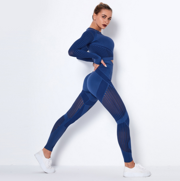 YYBD-0030,Europe seamless hollow moisture women long sleeve set clothing sports running yoga pants - Image 6