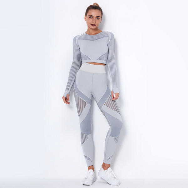 YYBD-0030,Europe seamless hollow moisture women long sleeve set clothing sports running yoga pants