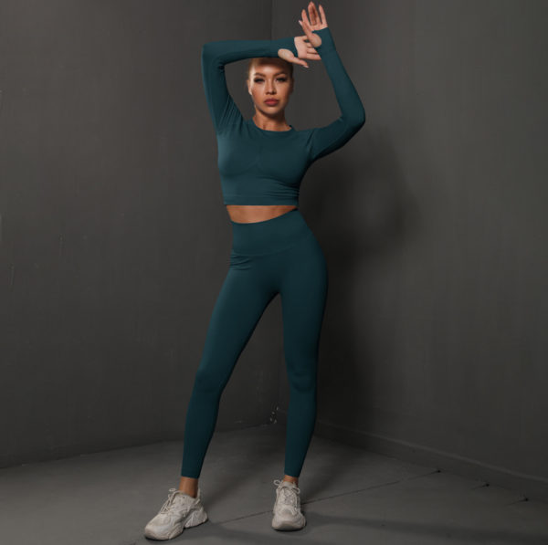 YYBD-0035,Spot Europe seamless peach tight lift hip yoga women sports running fitness suit - Image 3