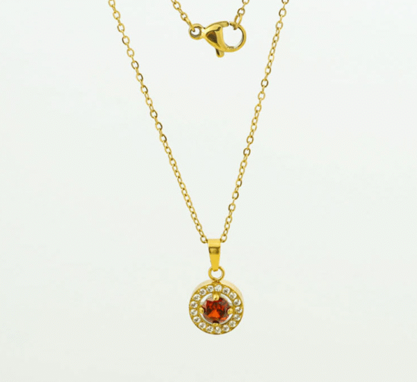GSJS-0004,wholesale women titanium  stainless steel  ruby embeded non fading  collarbone chain 18K gold plated pendant necklace - Image 8