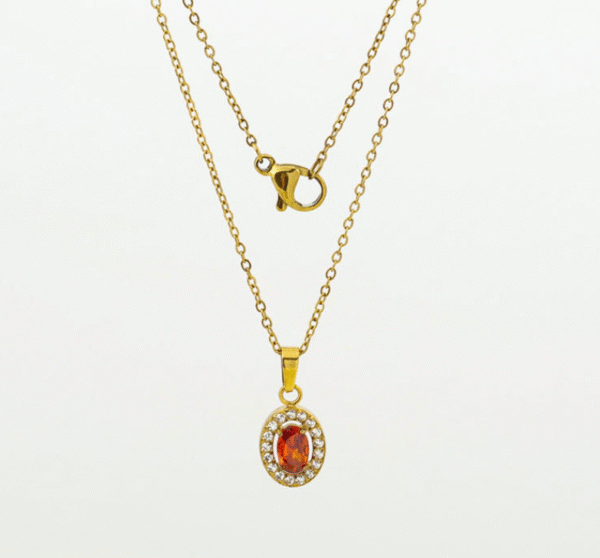 GSJS-0004,wholesale women titanium  stainless steel  ruby embeded non fading  collarbone chain 18K gold plated pendant necklace - Image 4