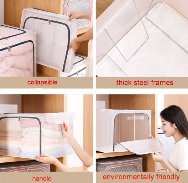 ZZCD-0004,factory hot selling oxford cloth  folding  steel frame  large capacity clothing quilts storage  box - Image 2