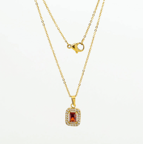 GSJS-0004,wholesale women titanium  stainless steel  ruby embeded non fading  collarbone chain 18K gold plated pendant necklace - Image 3