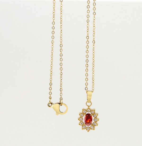 GSJS-0004,wholesale women titanium  stainless steel  ruby embeded non fading  collarbone chain 18K gold plated pendant necklace - Image 2