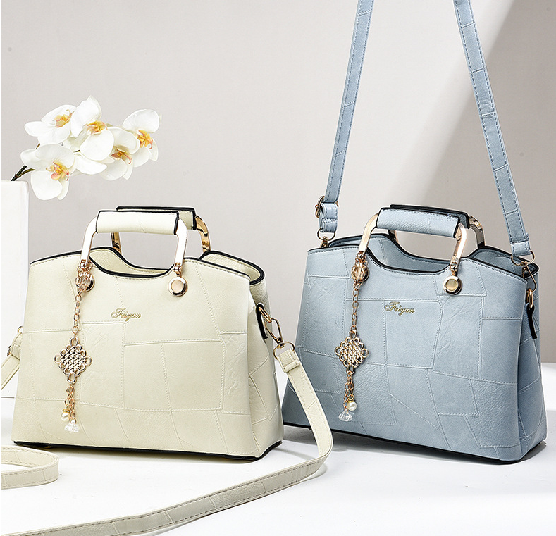 TRJB-0053,wholesale factory pu trendy patchwork pendant ladies single shoulder crossbody bag - Image 5