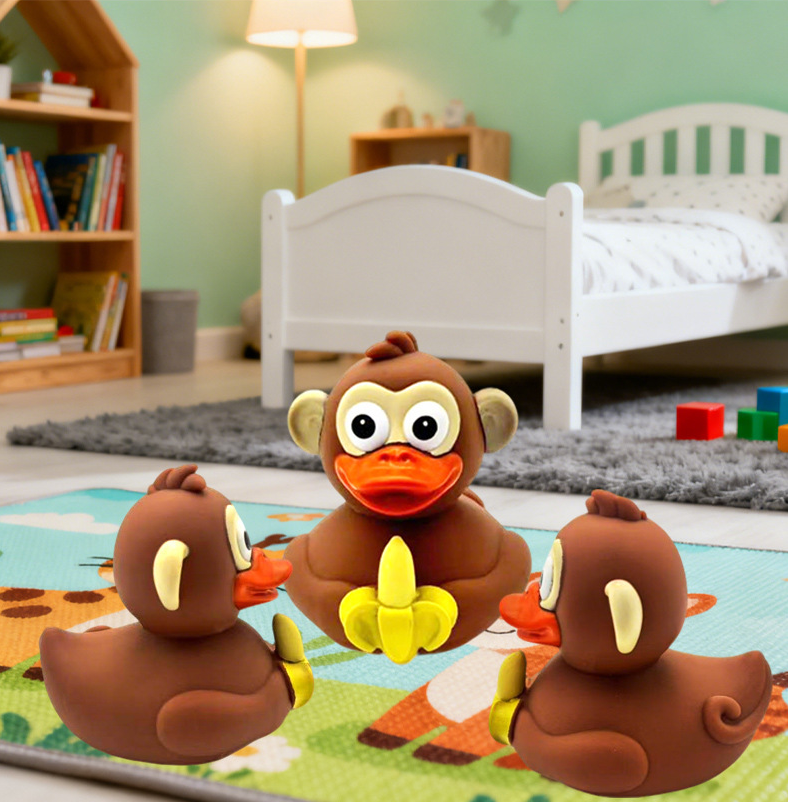 JJDW-0012, factory vinyl animal monkey rubber decorative gift baby squeeze call toy sound amusement park duck toys - Image 3