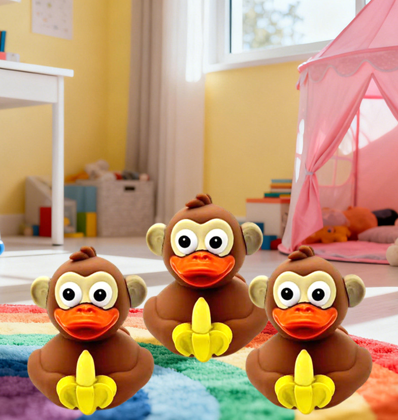 JJDW-0012, factory vinyl animal monkey rubber decorative gift baby squeeze call toy sound amusement park duck toys - Image 4