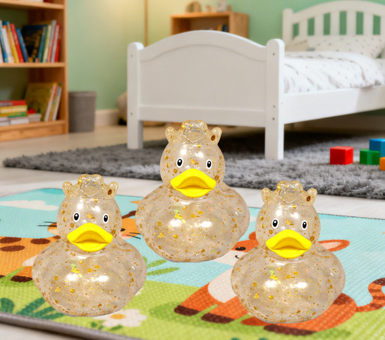 JJDW-0003,factory vinyl wholesale bathroom bathing children squeeze sound sequined little duck toys - Image 3