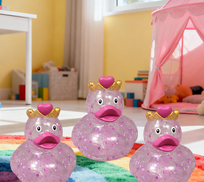 JJDW-0003,factory vinyl wholesale bathroom bathing children squeeze sound sequined little duck toys - Image 4