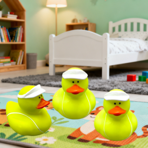 JJDW-0027, factory  direct supply vinyl tennis shape play duck rubber children bath floating bath toys