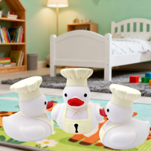 JJDW-0036, manufacturers wholesale  vinyl cartoon chef hat apron decorative rubber baby bath soothing small duck toys